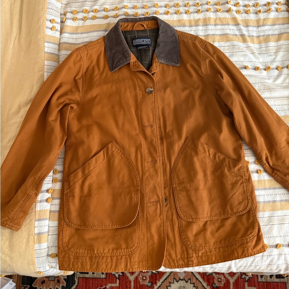 Lands' End women Field Jacket in Rust with Dark Brown Corduroy Collar